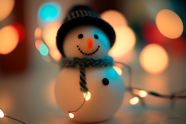 Photo bonhomme de neige de noël avec chapeau et écharpe au nez de carotte, une présence charmante dans la scène festive