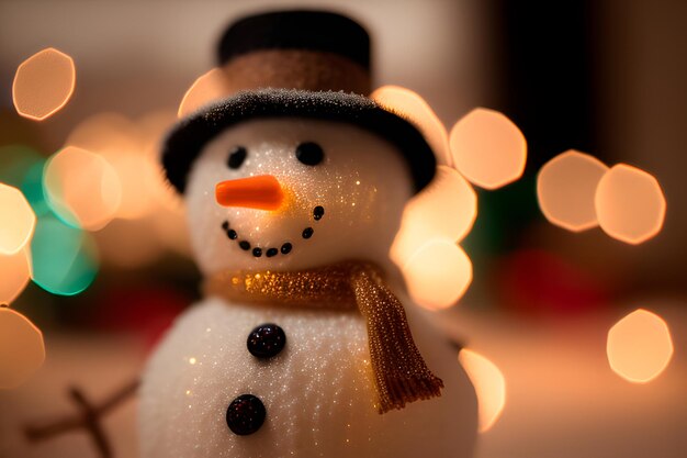 Photo bonhomme de neige de noël avec chapeau et écharpe au nez de carotte, une présence charmante dans la scène festive