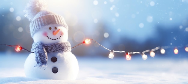 Le bonhomme de neige de Noël dans un paysage enneigé IA générative