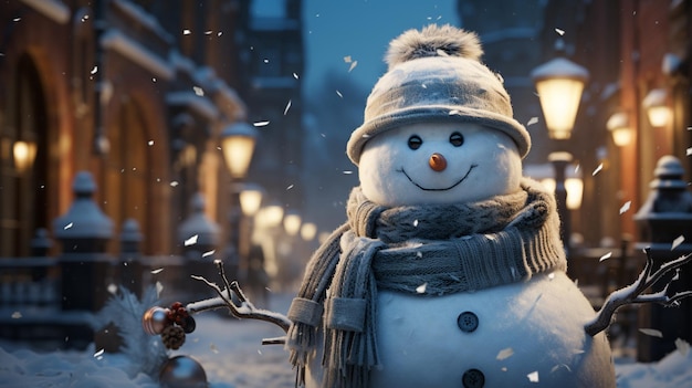 bonhomme de neige de Noël dans la ville