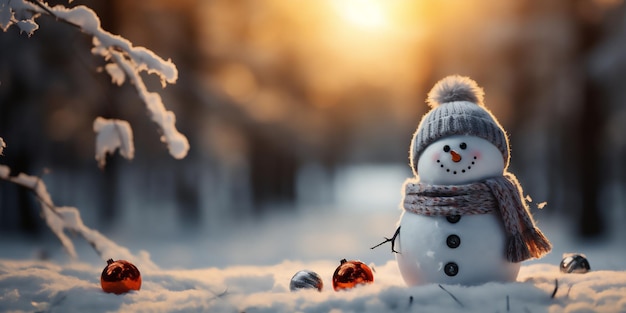 Photo le bonhomme de neige de noël sur le fond de la neige généré par l'ia