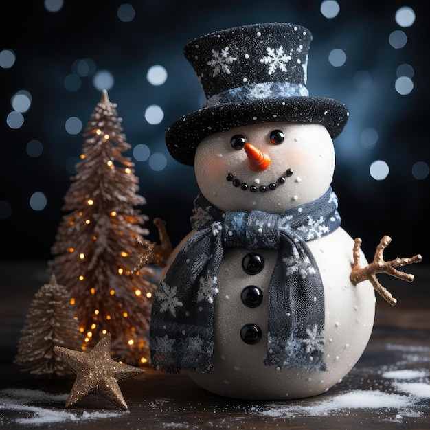 Le bonhomme de neige de Noël sur un fond noir