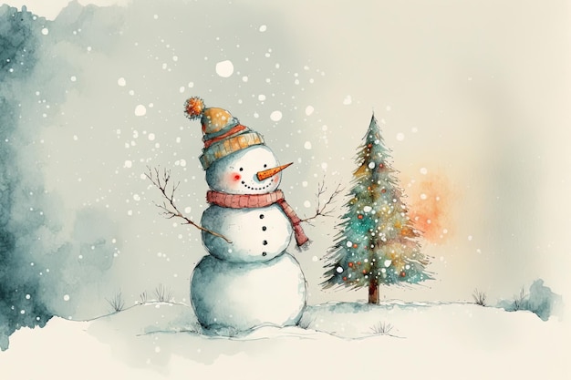 Bonhomme de neige de Noël peint à la main dans un cadre hivernal agréable