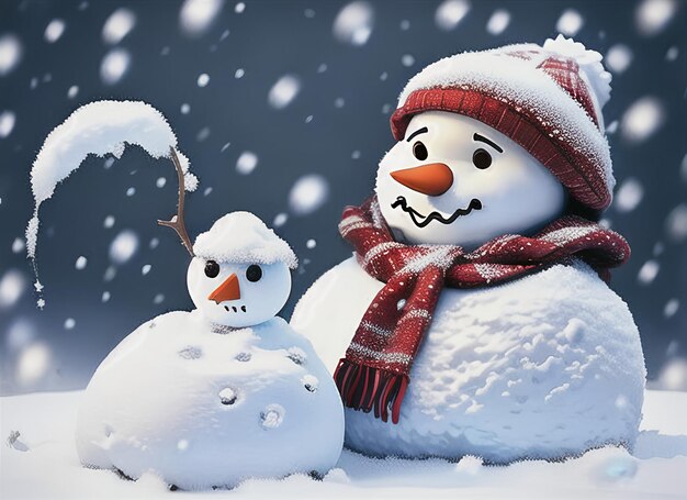 bonhomme de neige avec paysage d'hiver