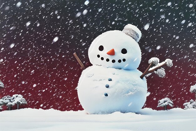 bonhomme de neige avec paysage d'hiver