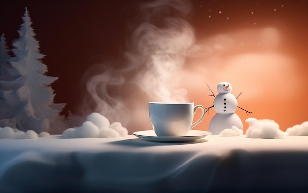 Un bonhomme de neige perché à l’intérieur d’une tasse à café confinée Generative AI