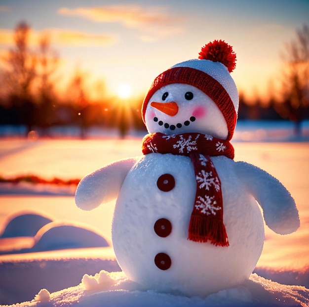 Le bonhomme de neige souriant de Noël portant un foulard célèbre la saison des fêtes
