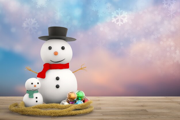 bonhomme de neige souriant rendu 3D