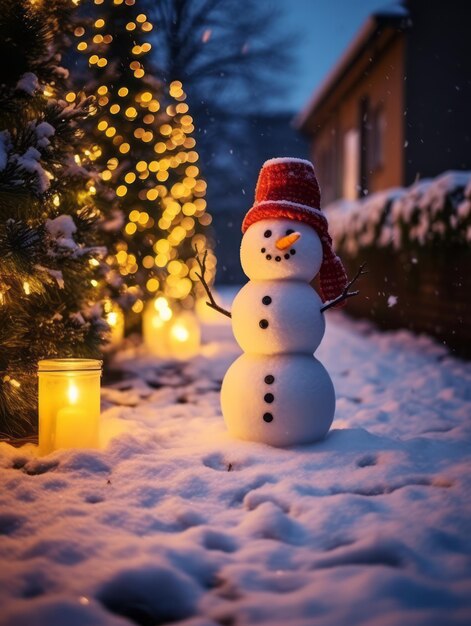 bonhomme de neige sur la veille de Noël floue