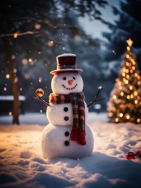 bonhomme de neige sur la veille de Noël floue