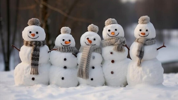 Bonhommes de neige d'affilée dans la neige