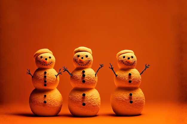 Bonhommes de neige isolés sur fond orange