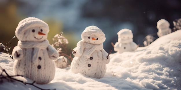 Bonhommes de neige en papier blanc et coton