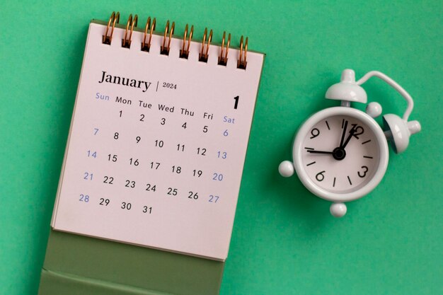 Bonjour calendrier de janvier pour la planification de janvier sur un fond vert