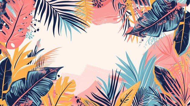 Bonjour conception d'été illustration abstraite avec la jungle feuilles exotiques design coloré fond d'été et bannière