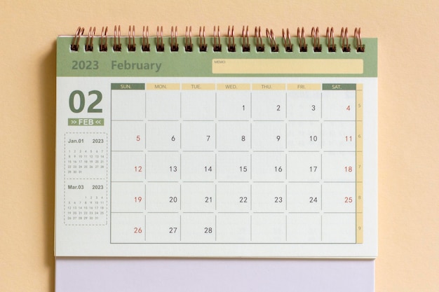 Bonjour févrierCalendrier de bureau pour la planification de février 2023