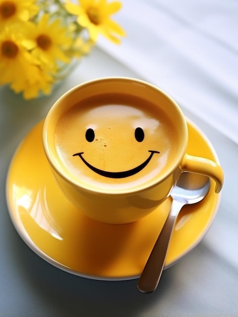 Bonjour avec un sourire et une tasse de thé