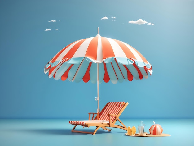 Bonjour Summer Design texte bannière vacances concept parasol fond bleu rendu 3D