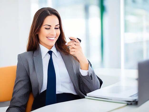 Bonne affaire en utilisant un téléphone portable tout en étant assis dans un bureau