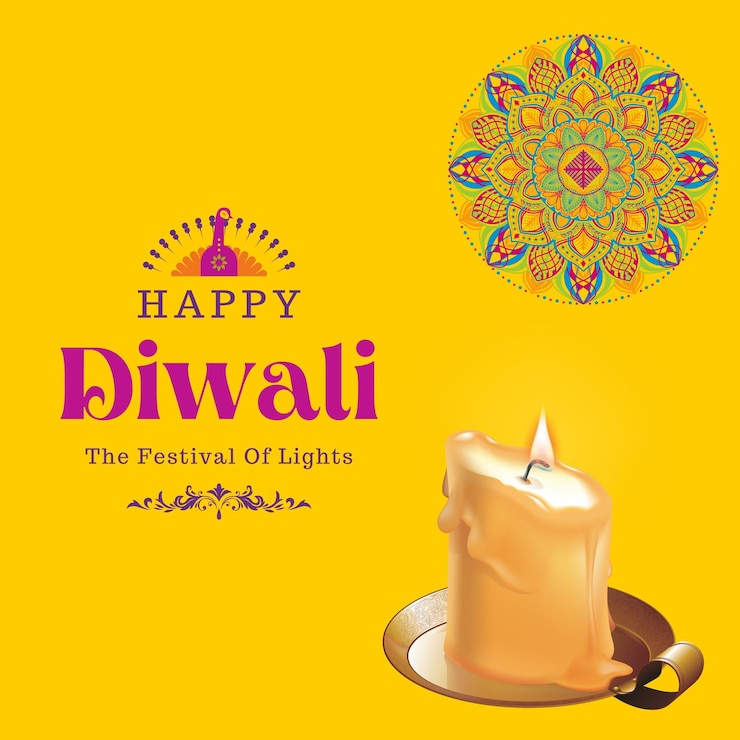 Photo bonne affiche de diwali avec la lumière des bougies