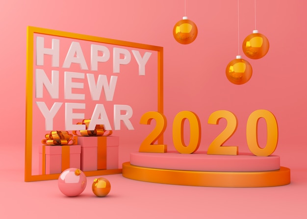 Bonne année 2020 Creative Background Illustration de rendu 3D.