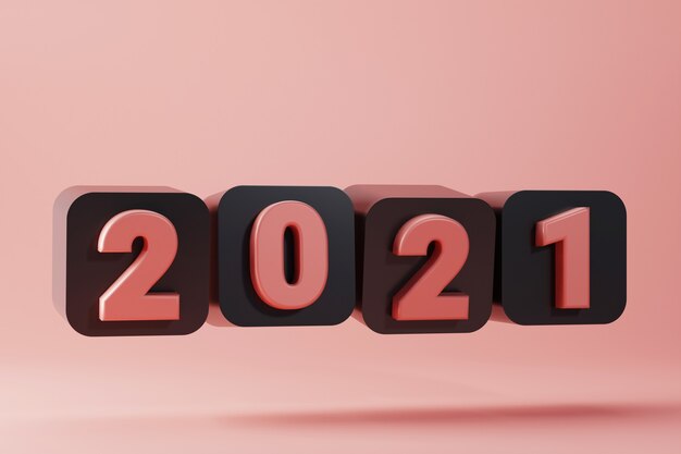 Bonne année 2021 avec boîte arrondie noire.