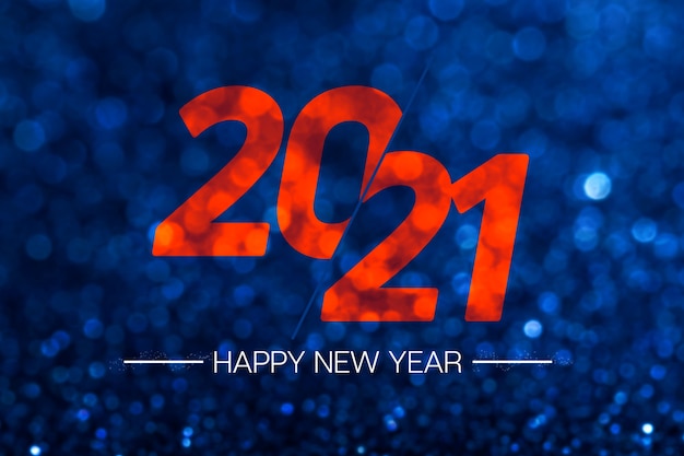 Bonne année 2021 avec bokeh scintillant bleu marine foncé scintillant