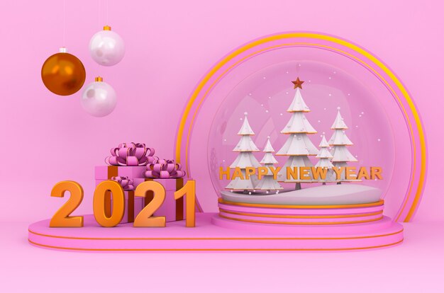 Bonne année 2021 Creative Background Illustration de rendu 3D.