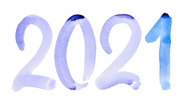 Bonne année 2021 - Lettrage aquarelle dessinés à la main bleu