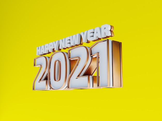 Photo bonne année 2021 lettres grasses dorées isolées sur jaune