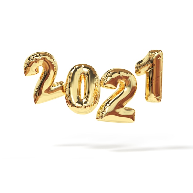 Bonne année 2021. Signe de rendu 3D de couleur or bollon.