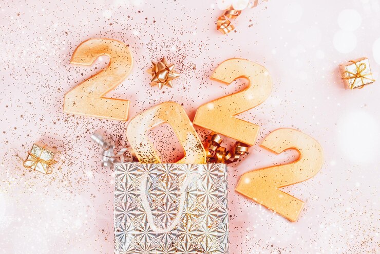 Photo bonne année 2022 chiffres d'or 2022 avec des paillettes