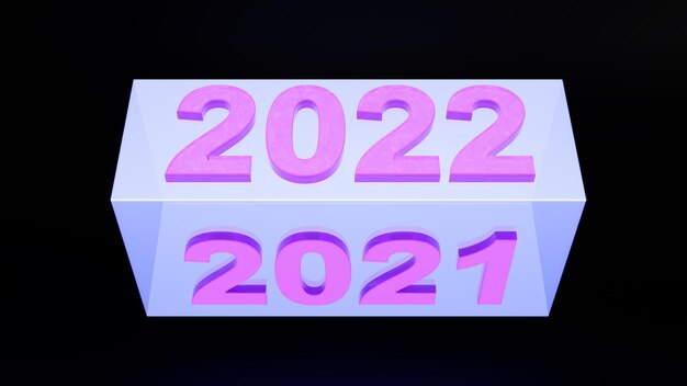 Bonne année 2022 avec fond noir et texte de lueur rose