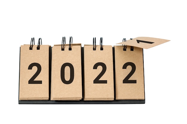 Bonne année 2022. Numéro 2022 sur le calendrier isolé sur fond blanc.