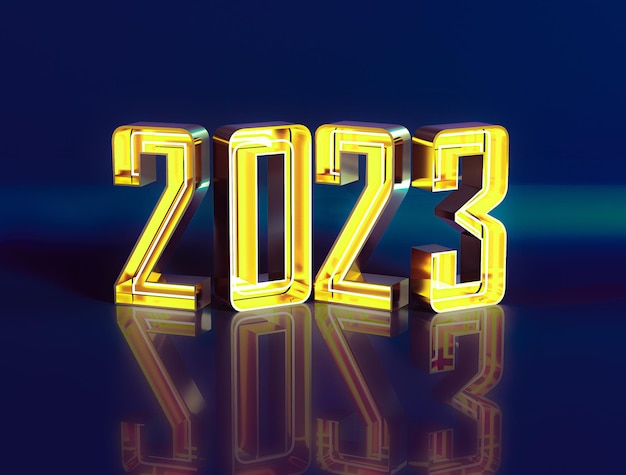 bonne année 2023 néon rougeoyant bail lumière vacances carnaval festival fête bannière rendu 3d