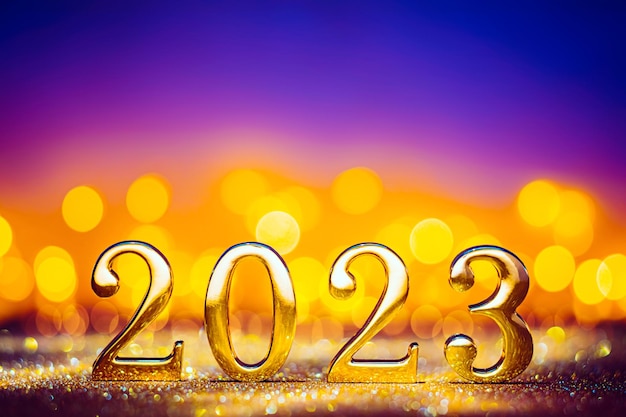 Bonne année 2023 nombres d'or sur des paillettes rougeoyantes