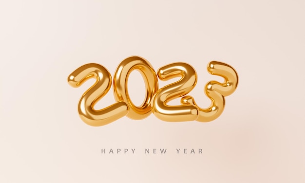 Bonne année 2023 style ballon numéro concept de voeux pour la célébration du nouvel an 2023 avec illustration de rendu 3D couleur premium or