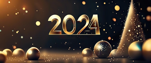 Photo bonne année 2024 bannière lettrage or generative ai