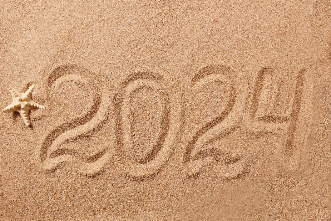 Bonne Année 2024 Carte De Vœux Les Chiffres 2024 Sur Le Sable Sur La