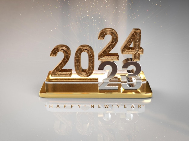 Bonne année 2024 conception de bannière d'effet de texte or 3d