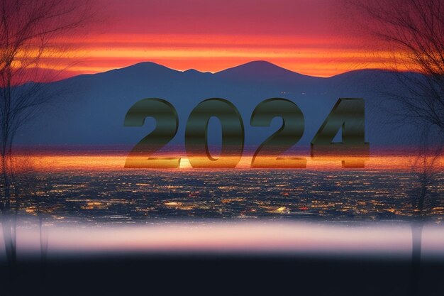 Bonne année 2024 Coucher ou lever de soleil flou