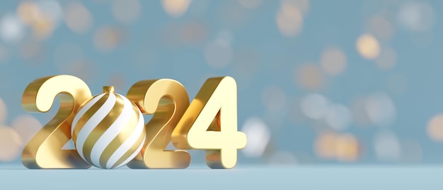 Bonne année 2024 design avec des chiffres en or rendu 3D