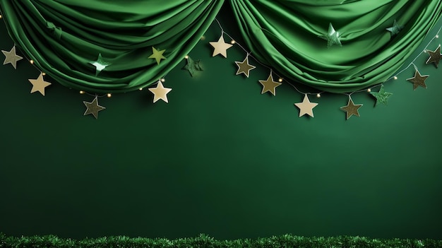 Bonne année 2024 Étoiles sur fond vert modèle de bannière de carte de vœux de la nouvelle année