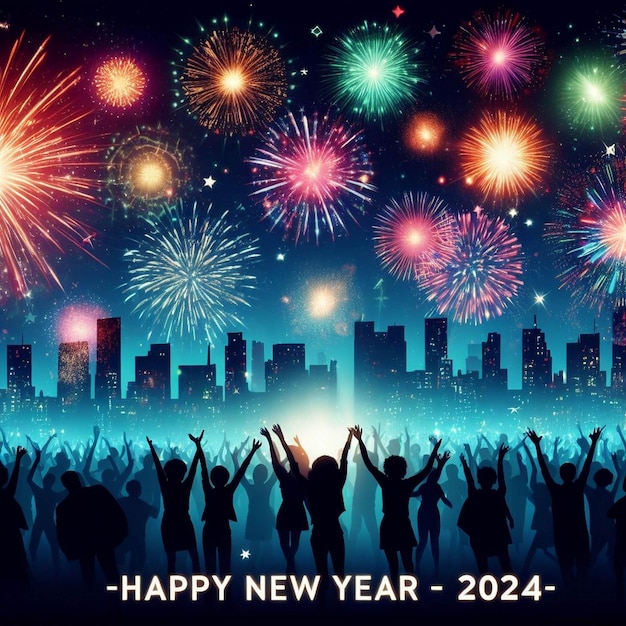Bonne année 2024 images de fond Célébration de la nouvelle année 2024 célébration des feux d'artifice sur la nouvelle année