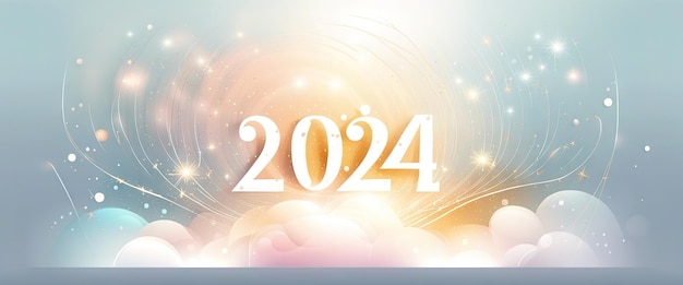 Bonne année 2024 symbole doré sur fond clair avec des touches étincelantes et salut avec illustration bokeh