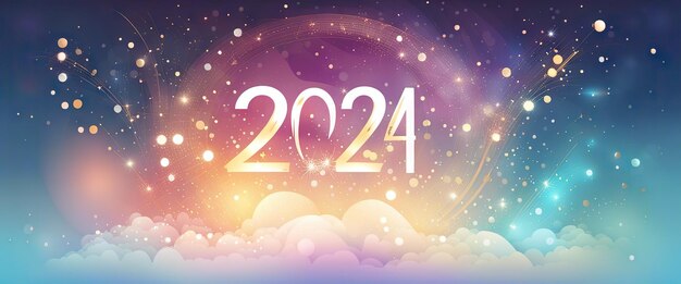 Bonne année 2024 symbole doré sur fond clair avec des touches étincelantes et salut avec illustration bokeh