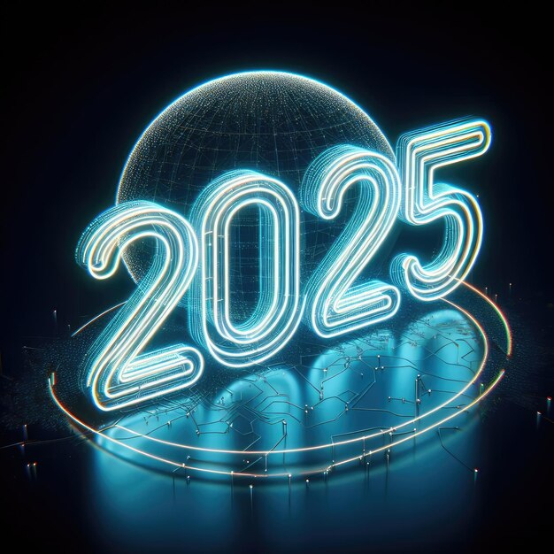 Bonne année 2025 2025 lumières vue de l'année 2025 numéro flottant Dessin informatique numéro 2025