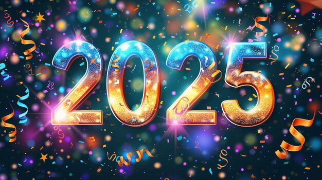 Bonne année 2025, l'éclat festif, la pierre de rhin, la typographie étincelante, le design des numéros.