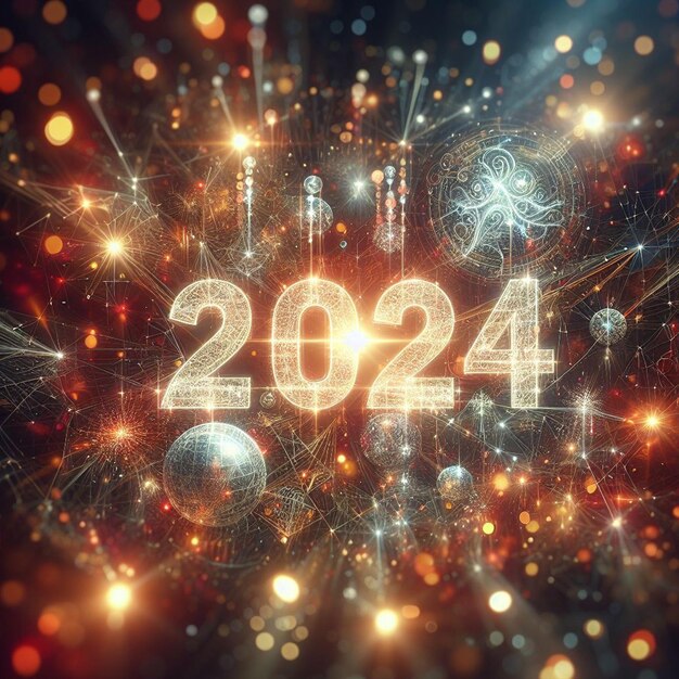 Bonne année à l'arrière-plan dans la lumière de Bokeh et le fond de texte de 2024