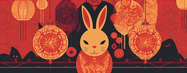 Photo bonne année chinoise avec un mignon lapin personnage de dessin animé créé avec l'ia générative